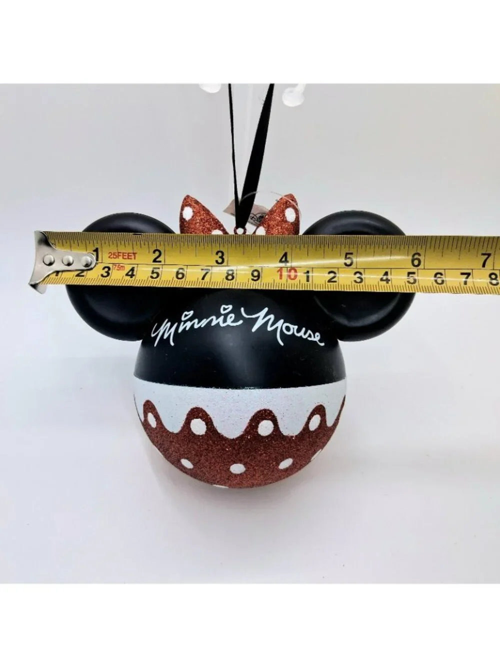 Disney Parks Minnie Mouse Bow Glass Christmas Ornament New With Tags